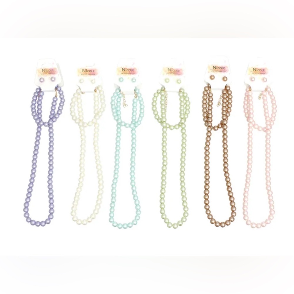 🆕 Light Multicolor 8mm Glass Pearl Sets Necklace, Earrings and Bracelet